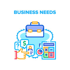 Business Needs Vector Icon Concept. Calculator Electronic Device For Counting And Case For Carrying Documentation Business Needs. Financial And Colleagues Management Color Illustration