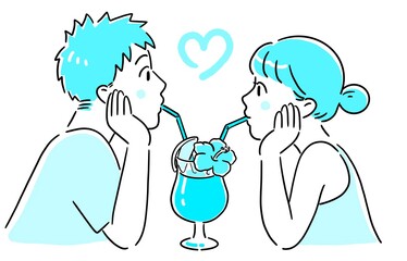 トロピカルジュースを一緒に飲む男女