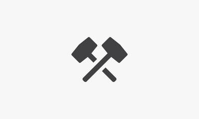 crossed blacksmith hammer icon. isolated on white background.