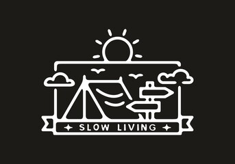 White and black color of outdoor camping line art illustration