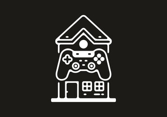 White and black gaming house line art illustration