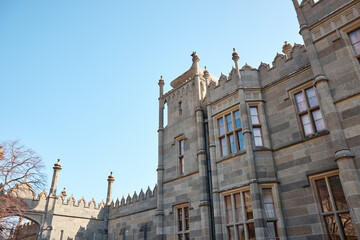 medieval castle, prince's house, stone walls, towers and large oak doors