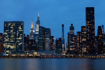 Blue Evening Midtown Manhattan Skyline along the East River in New York City