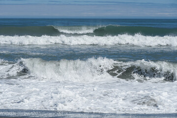 Big waves of the sea on a windy day