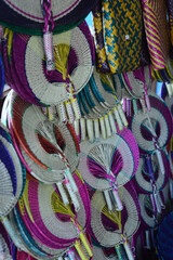 handmade colorful woven hand fans