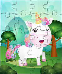 Puzzle game illustration for kids with cute unicorn