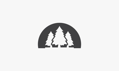 semicircular negative space pine tree icon logo. green concept.