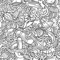 Cartoon doodles Diving seamless pattern.
