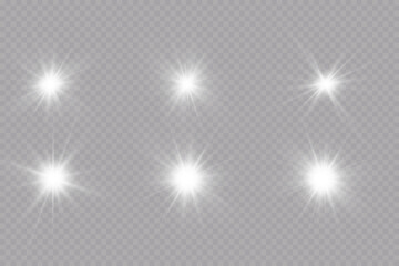 Glow effect. Star sparkles on a transparent background. Vector illustration. the sun