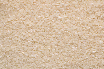 Raw white rice grain food background. Healthy eating. Top view.