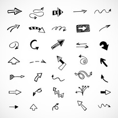 Vector set of hand-drawn arrows, elements for presentation