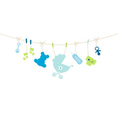 Quadrat Gebogene Leine H&auml;ngende Babysymbole Junge Blau Gr&uuml;n