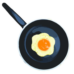 pan with a fried egg vector 