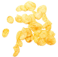 Potato chips isolated on a white background.