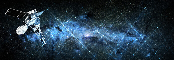 Satellite on space background. Elements of this image furnished by NASA. © wasan