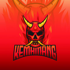 Skull with Fireball, Flaming Skull, Flaming Demon Skull Mascot E-Sport Logo Template Illustration.