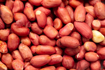 Obraz premium Close up of peanut nuts as background. Macro