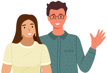 People greeting gesture. Different nations representatives waving hand saying hello