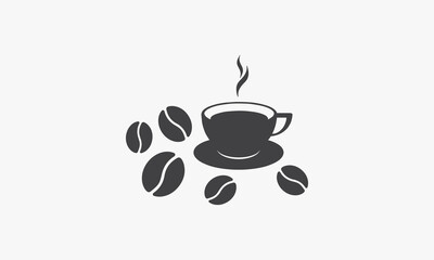 coffee cup with coffee bean icon logo design vector on white background.