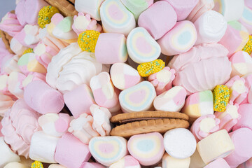 Sweet bouquet of Marshmallows, close-up.Holiday concept, congratulations.