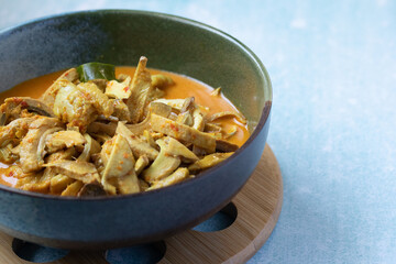 Young Coconut Curry with Chicken or Kaeng Kai Kala, a traditional Thai dish.