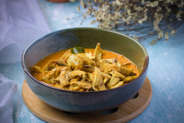 Young Coconut Curry with Chicken or Kaeng Kai Kala, a traditional Thai dish.