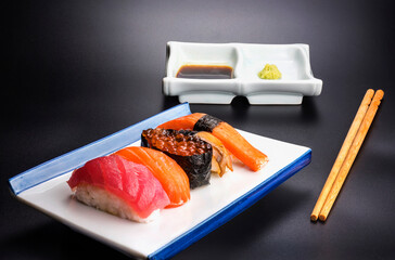 Overhead japanese sushi food