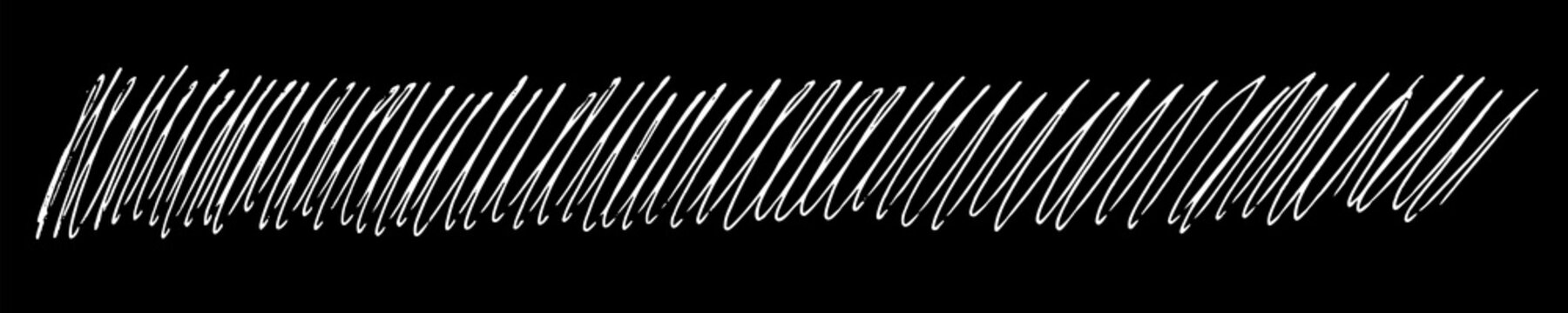 Scribble hand drawn in chalk on black background. Monochrome stain element. Horizontal long banner for site. Panoramic. Vector illustration, Eps 10