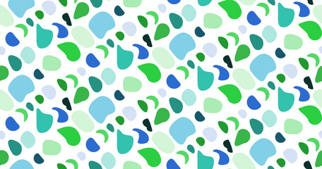 Stone colorful pebble seamless pattern. Vector illustration summer positive background. Colorful modern trendy season sea ocean backdrop in blue and green colors on white background