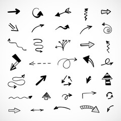 Vector set of hand-drawn arrows, elements for presentation