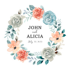 Save the date. watercolor rose wreath