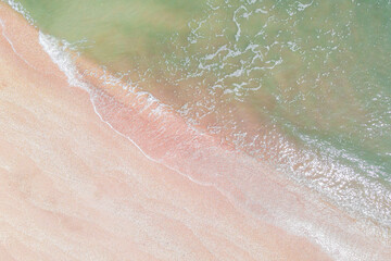 Fototapeta na wymiar Aerial view of Atlantic ocean with pink sand beach 