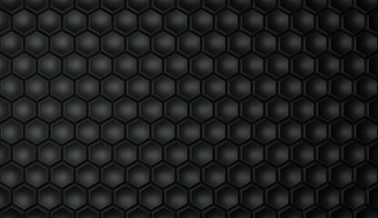 Textured geometric hexagonal background in black color. Hexagonal cells. 3d rendering