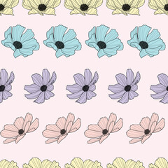 Garden cosmos flower repeat pattern, vector, colorful