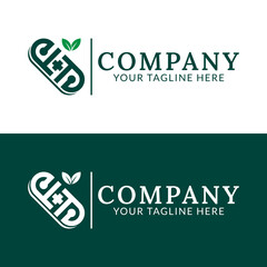 Green leaf logo design. health logo with the letters F and P forming a capsule or tablet.