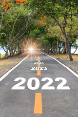 New year 2022 to 2026 on asphalt road surface. Beginning to success concept and business challenge idea