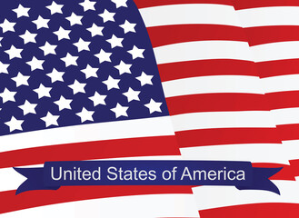 United  States of America ribbon in front of flag. vector