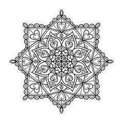 Vector mandala in doodle style. Tribal floral illustration. Abstract hand drawn mandala. Isolated on white background. Outline illustration for anti stress coloring book. - 427674551