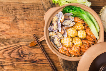 Cantonese style seafood rice pot