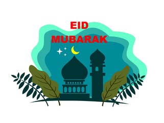 eid mubarak design template paper art style