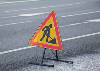 Portable road sign warning of road works