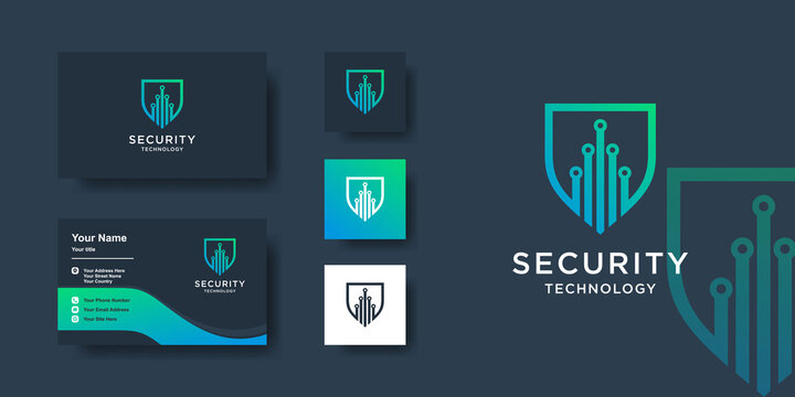 Security logo template with modern creative shield style and business card design Premium Vector