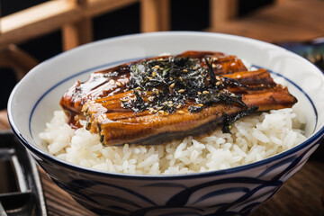 Japanese eel grilled with rice bowl or Unagi don - Japanese food style