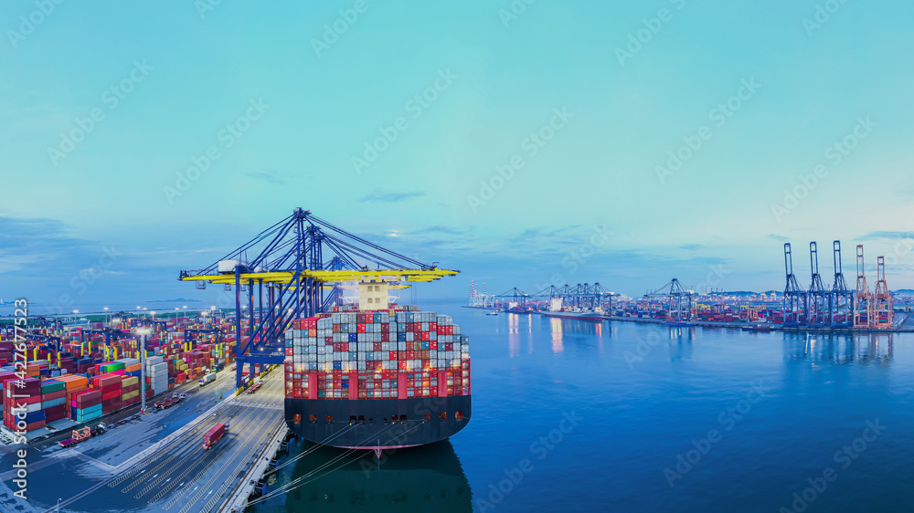 Wall mural ear view cargo container ship. business logistic transportation sea freight, cargo container in deep - Wall murals