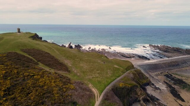 bude coast line cornwall england uk aerial 