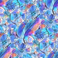 Fotobehang Seamless pattern with watercolor flowers © tiff20