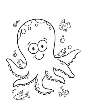 Cute Ocean Octopus Coloring Book Page Vector Illustration Art