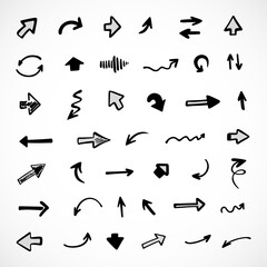 Vector set of hand-drawn arrows, elements for presentation