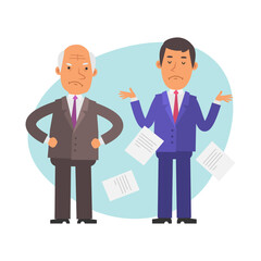 Old businessman angry. Young businessman outraged. Vector characters