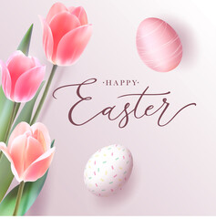 Vector illustration. Happy Easter handwritten lettering. Happy Easter typography vector design for greeting cards and poster. Design template celebration. Vector illustration.